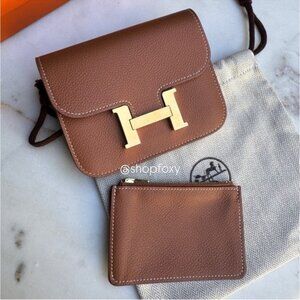 Hermès Gold Evercolor Leather Constance Slim Belt Bag Wallet with pouch